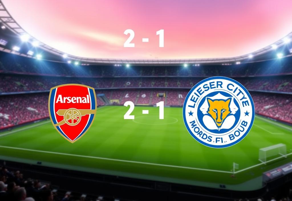 A screenshot of the Arsenal vs Leicester City match score, with Arsenal leading 2-1