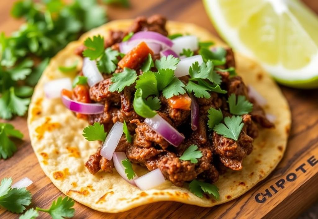 A Chipotle taco with barbacoa, onions, and cilantro