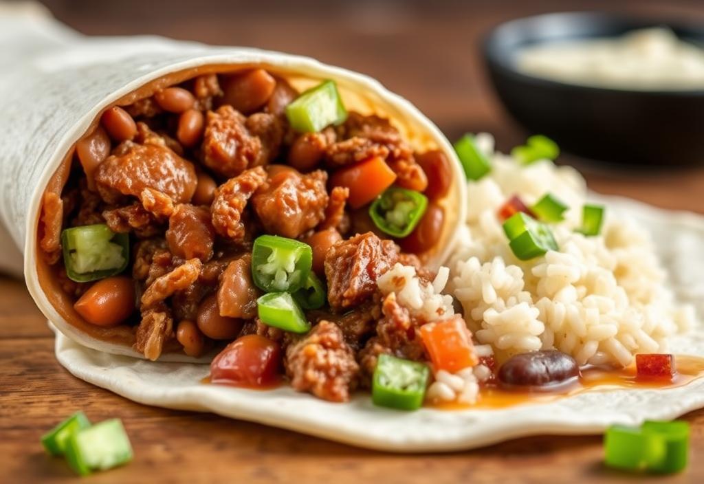 A Chipotle burrito with barbacoa, rice, and beans