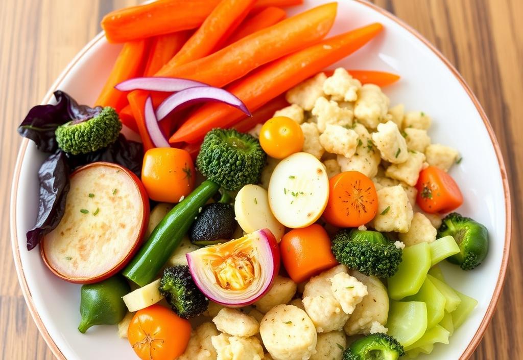 A photo of a Home Chef meal with a variety of colorful vegetables