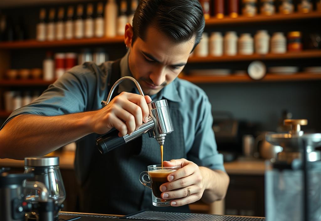 A barista expertly crafting an espresso shot