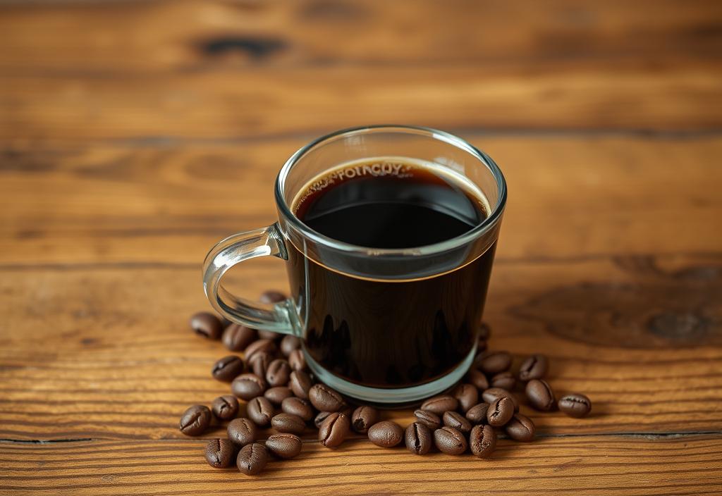 A cup of expertly roasted coffee on a wooden table