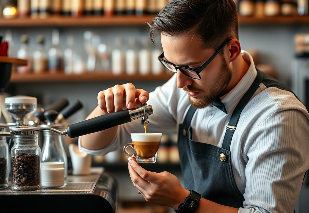 A barista expertly crafting an espresso shot