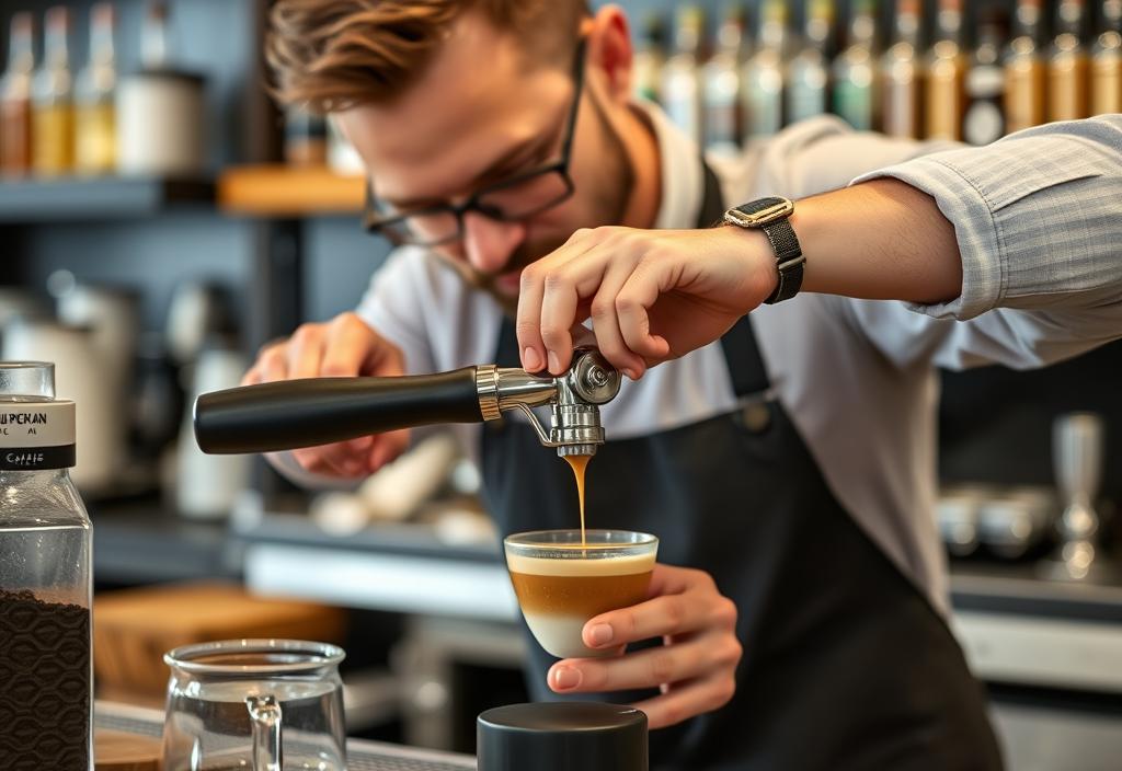 A barista expertly crafting an espresso shot