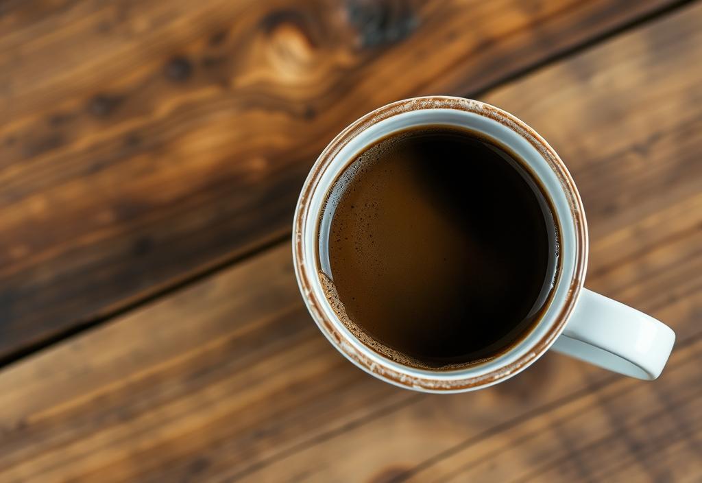 A cup of expertly roasted coffee on a wooden table