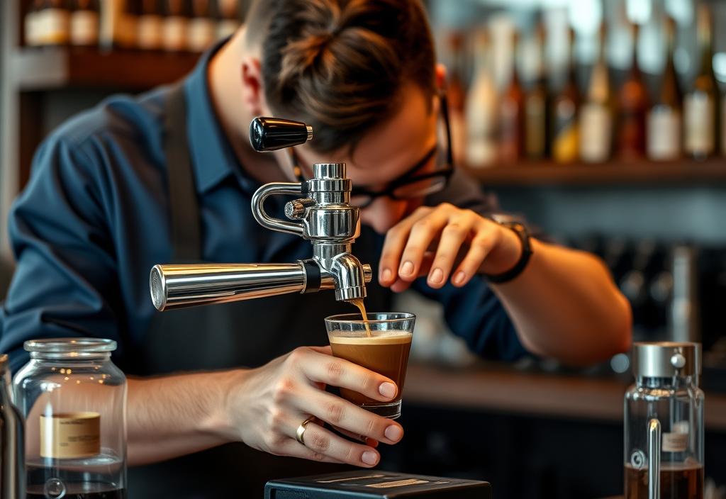 A barista expertly crafting an espresso shot