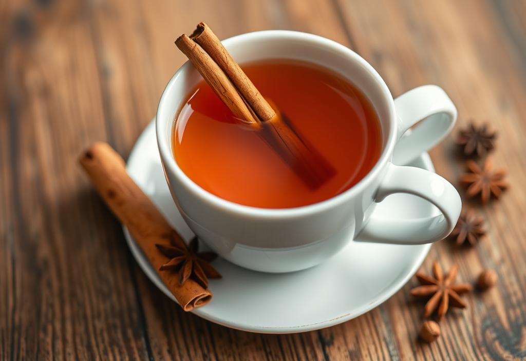 A cup of rooibos tea with a cinnamon stick