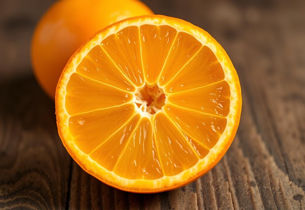 A Mandarin orange sliced in half