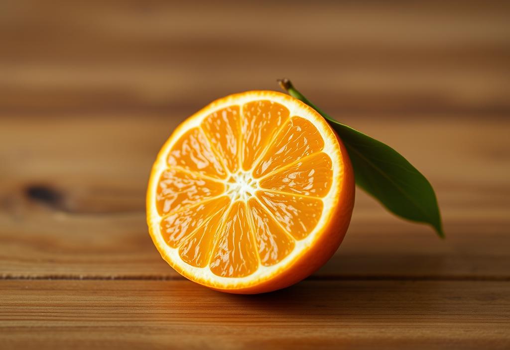 A Clementine orange sliced in half