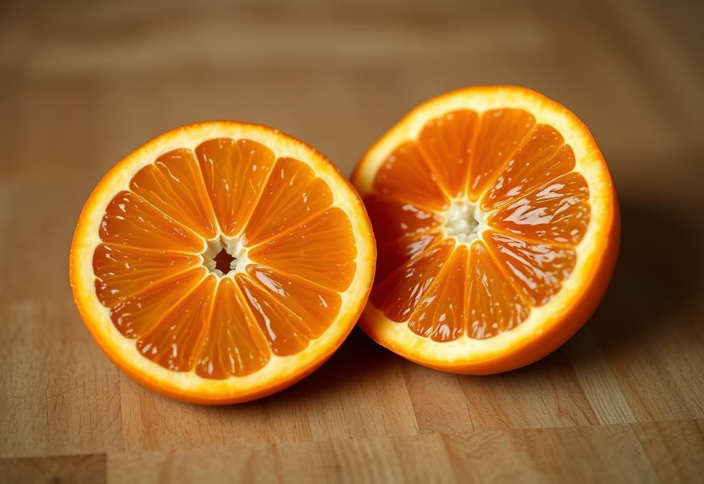 A Seville orange sliced in half