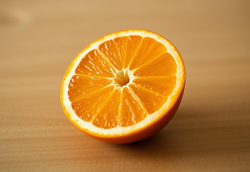 A Temple orange sliced in half