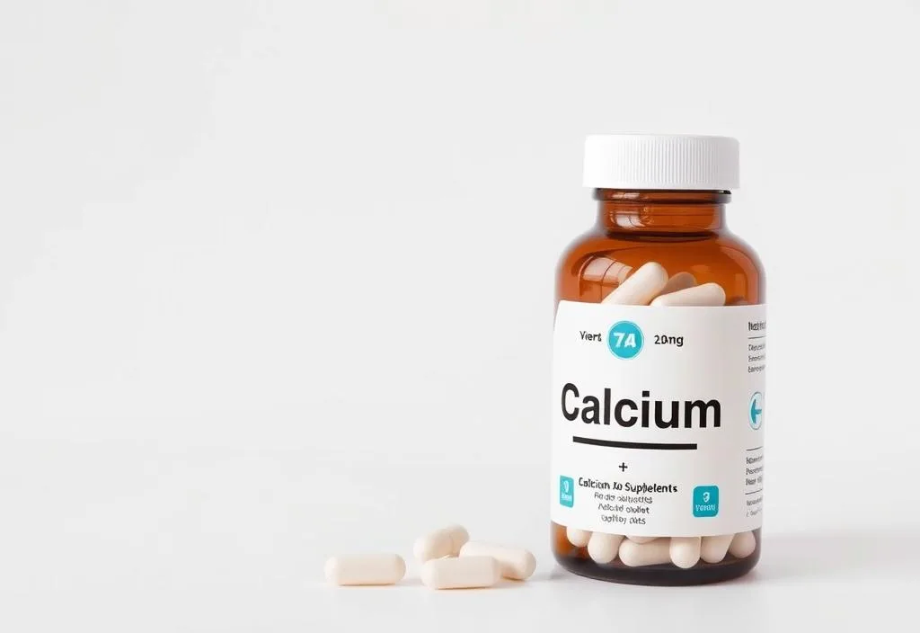 A calcium supplement bottle on a white background