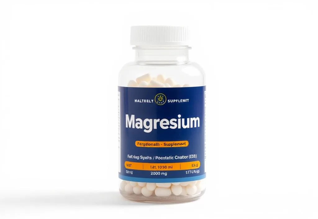 A magnesium supplement bottle on a white background