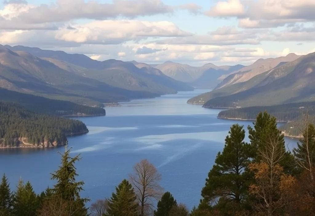 A scenic view of Windermere Lake with the surrounding mountains and trees