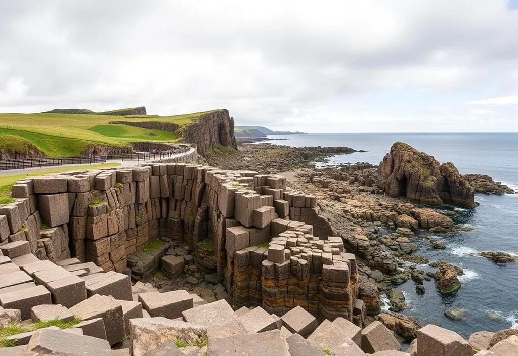 A panoramic view of the Giant's Causeway with its iconic stone formations