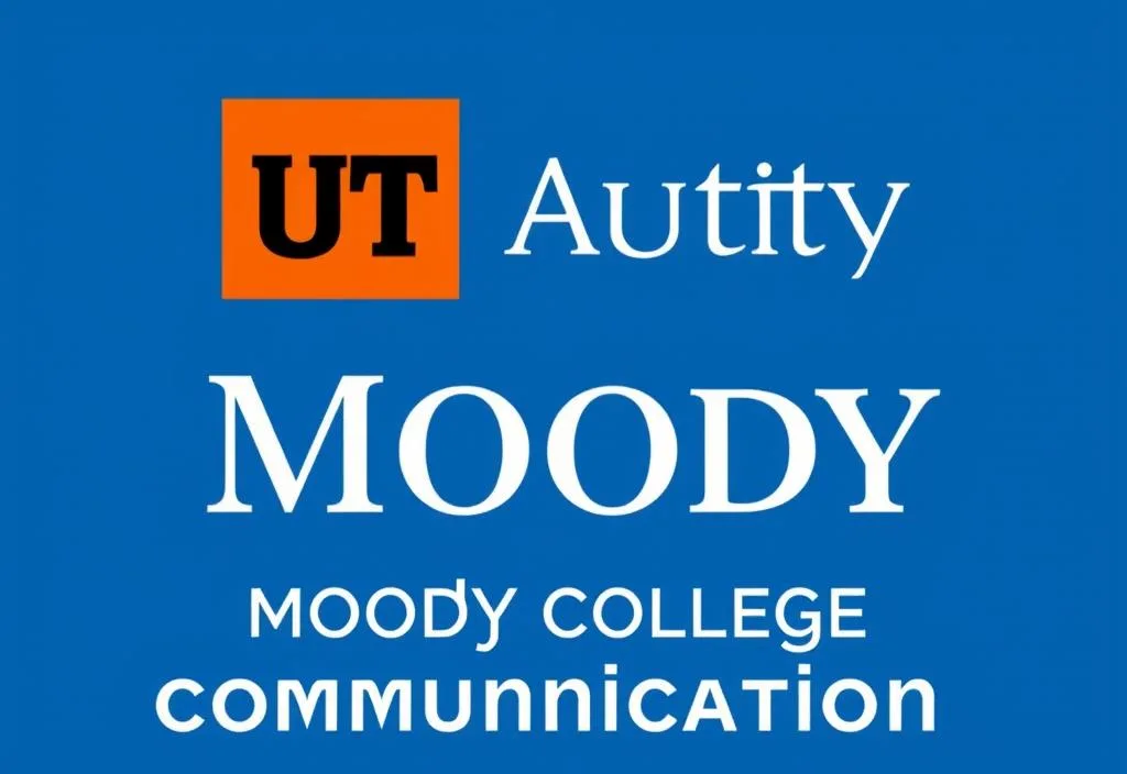 UT Austin Moody College of Communication logo with a blue background