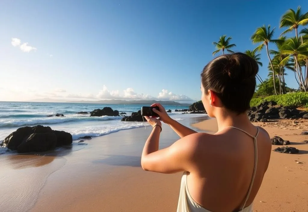 A person taking a photo on the beach in Maui