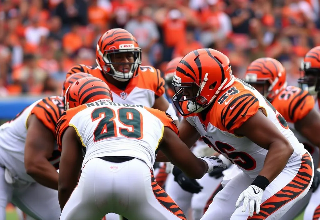 A photo of the Bengals' defense in action, with a focus on their intensity