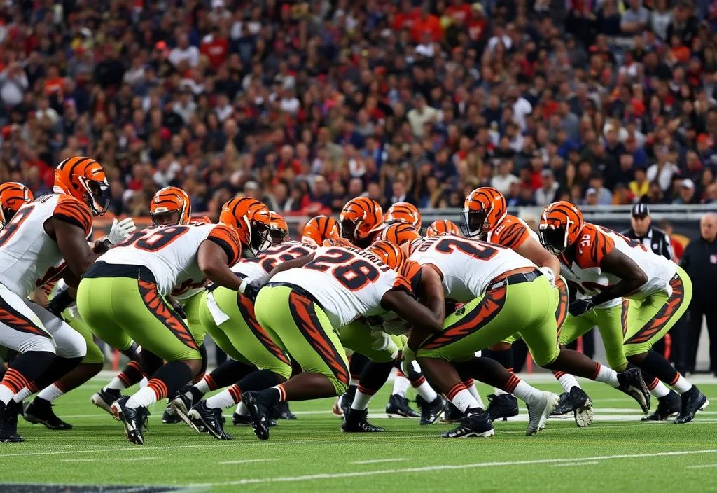 A photo of the Bengals' defense in action, with a focus on their intensity