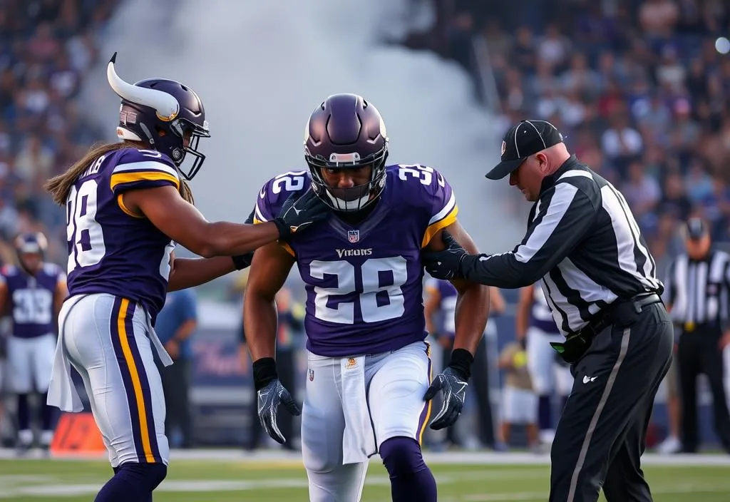 A Vikings player being replaced due to injury