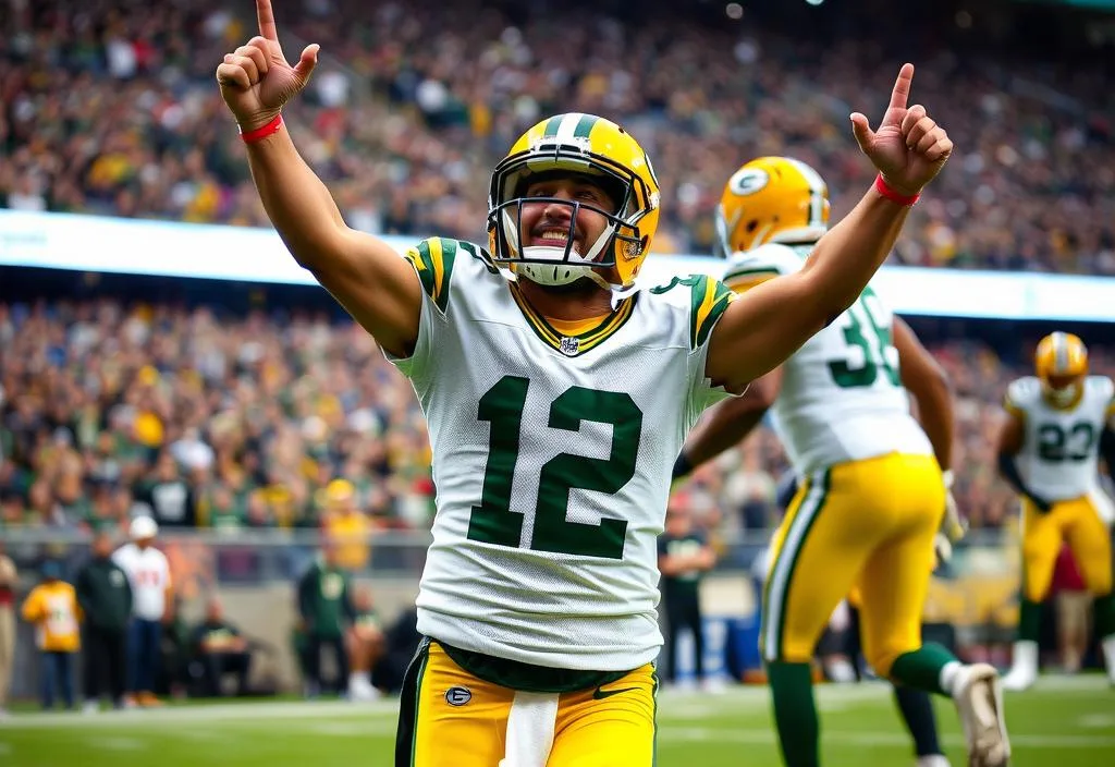 A Packers player celebrating a touchdown