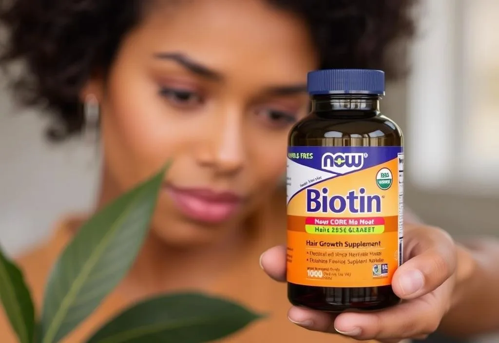 A bottle of NOW Foods Biotin Hair Growth Supplement