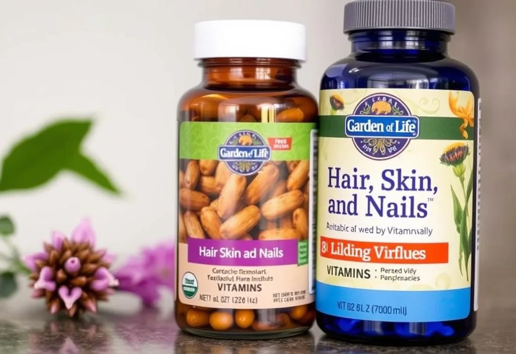 A bottle of Garden of Life Hair, Skin, and Nails Vitamins