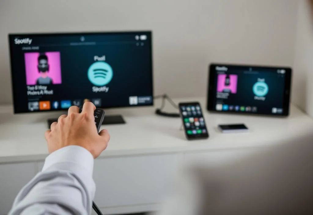 A person controlling their music playback on multiple devices using Spotify Connect