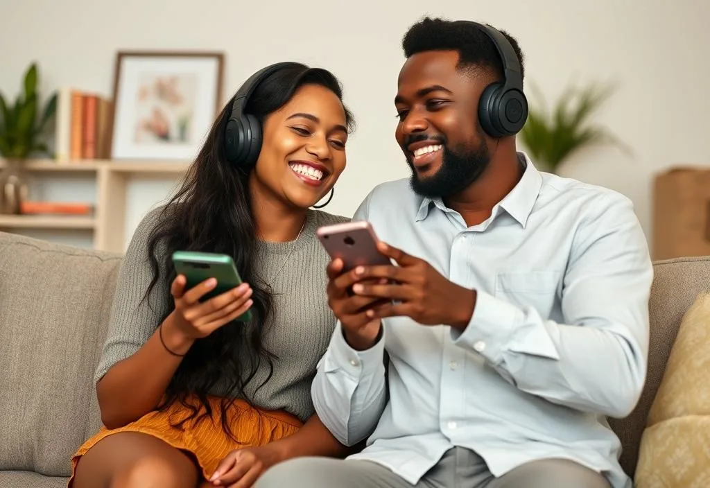 A couple enjoying music together using Spotify Duo