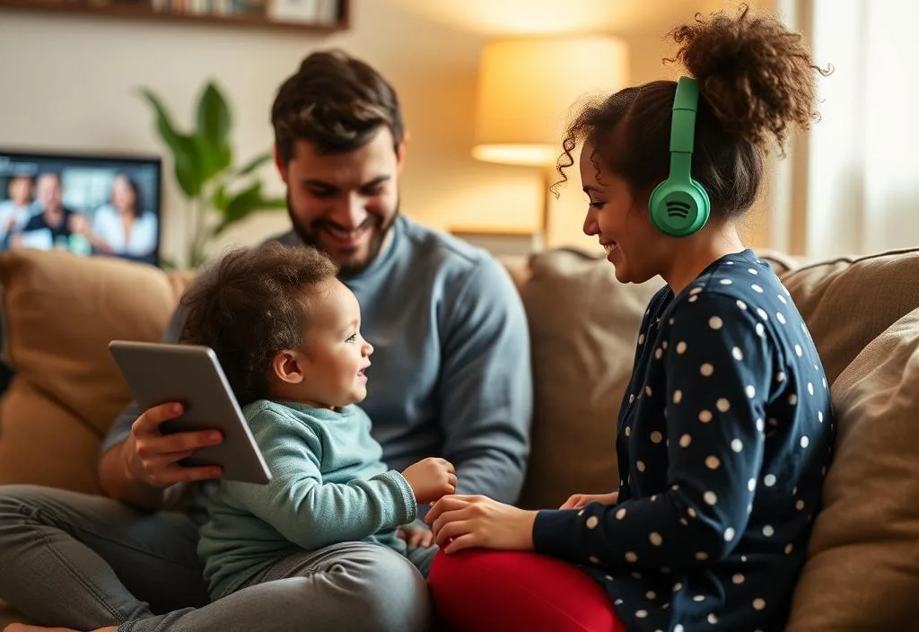 A parent introducing their kid to music using Spotify Kids