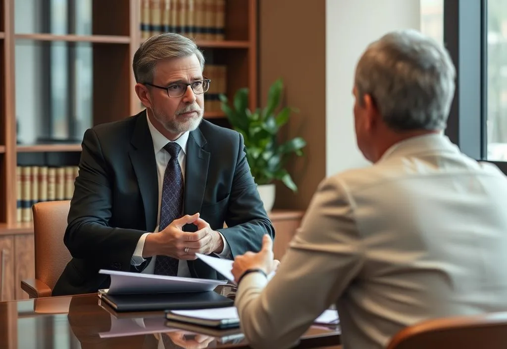 A photo of a lawyer listening to a client