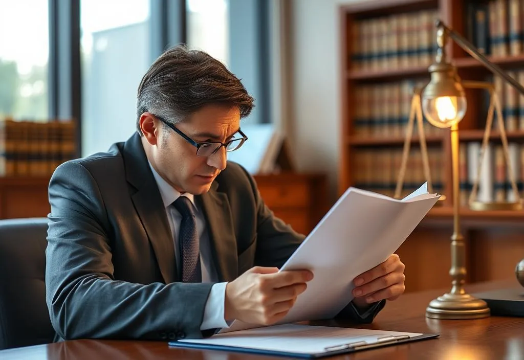 A photo of a lawyer reviewing a case file