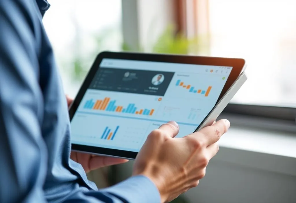 A person using a tablet to manage employees