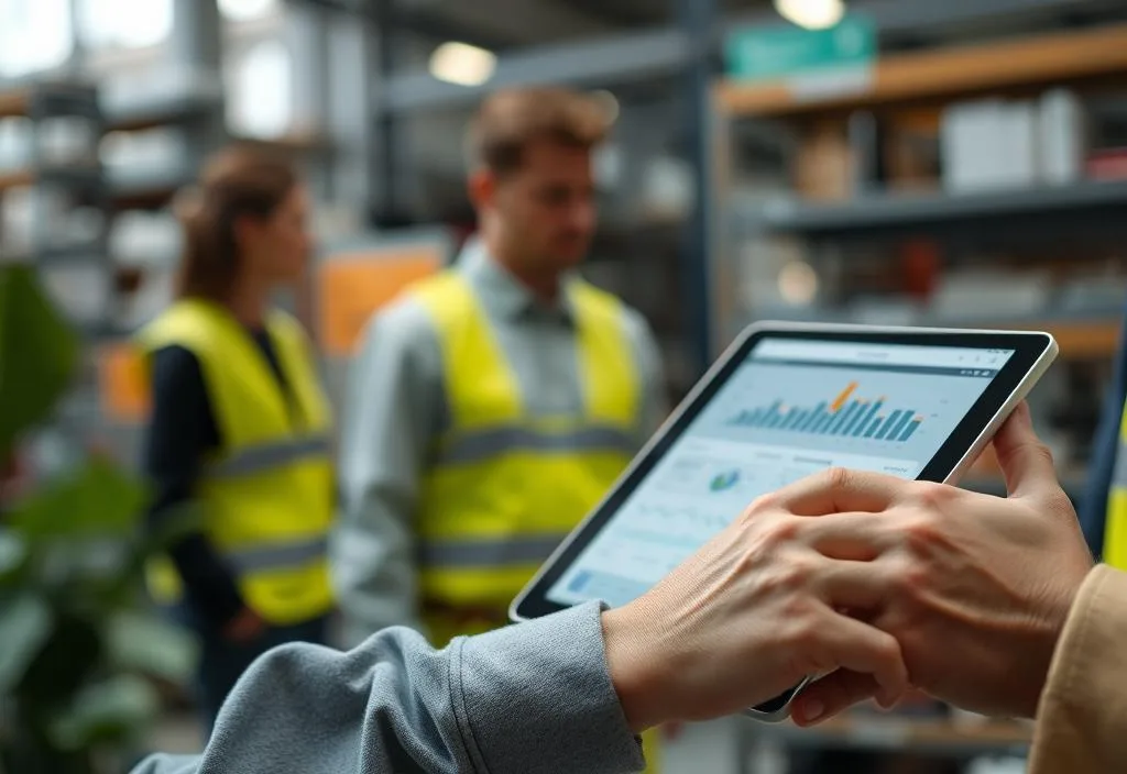 A person using a tablet to manage employees