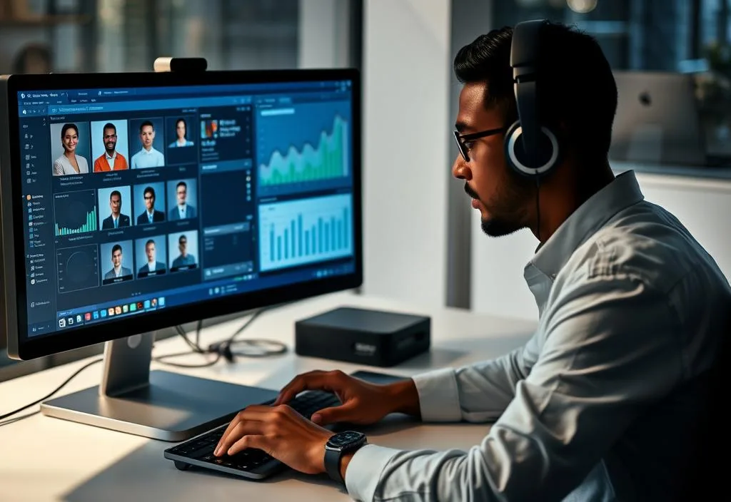 A person using a computer to manage employees