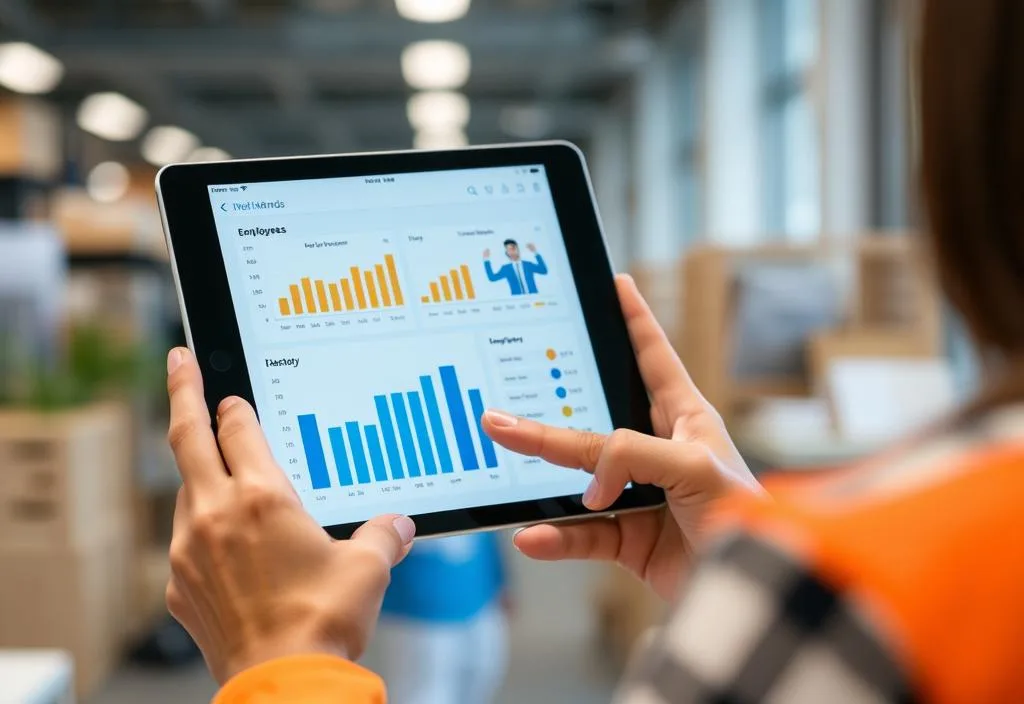 A person using a tablet to manage employees