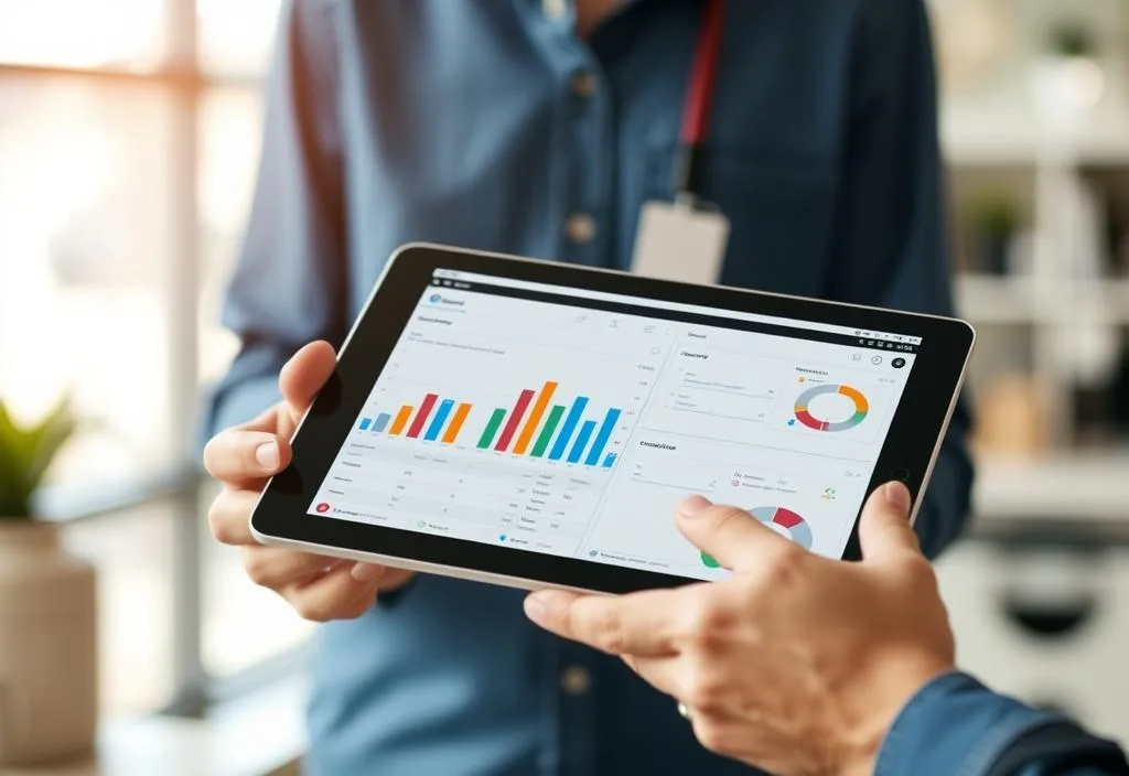 A person using a tablet to manage employees