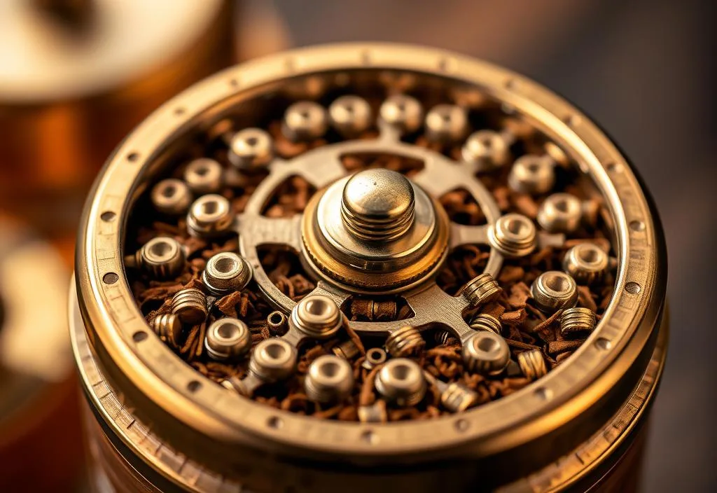 A close-up of the Golden Gate Tobacco Grinder