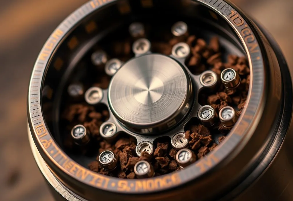 A close-up of the Space Case Tobacco Grinder