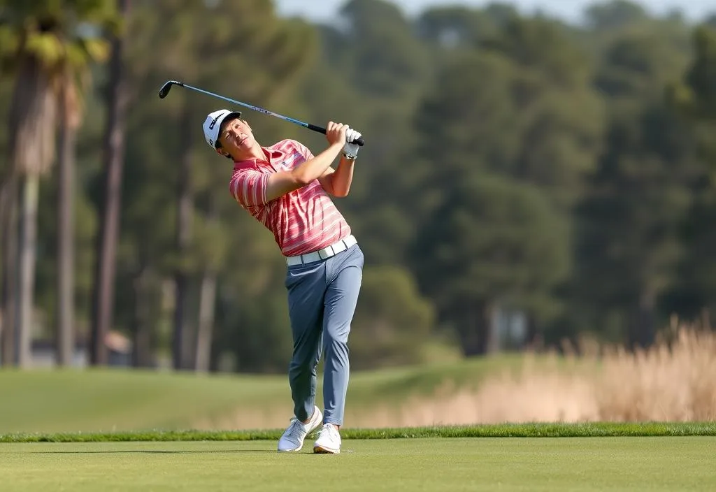 Viktor Hovland in action on the golf course