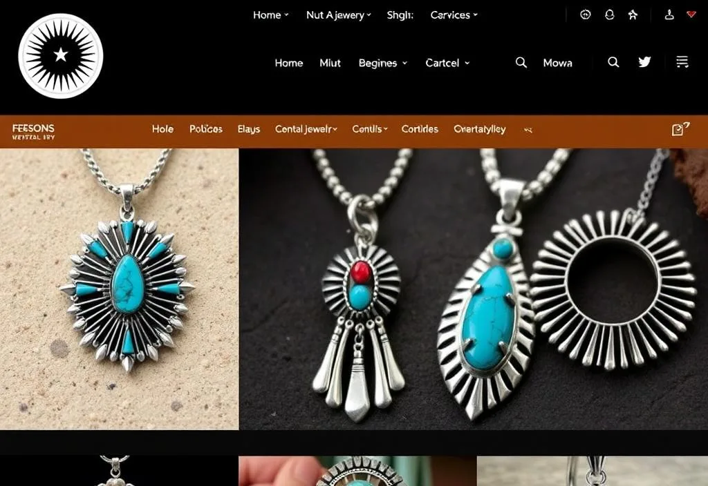 A screenshot of a website showcasing Navajo jewelry