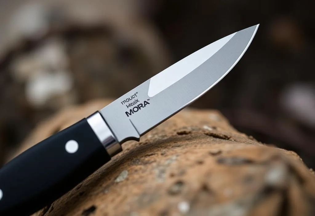 A close-up of the Mora Companion knife