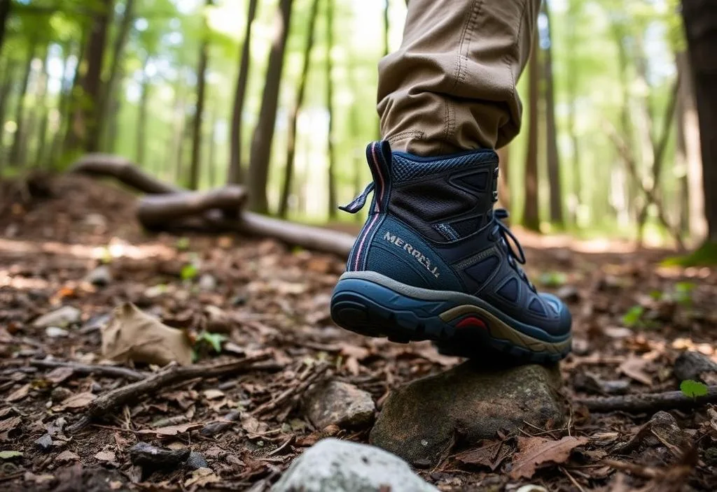 A person hiking in the woods with Merrell Moab 2 Mid Waterproof boots