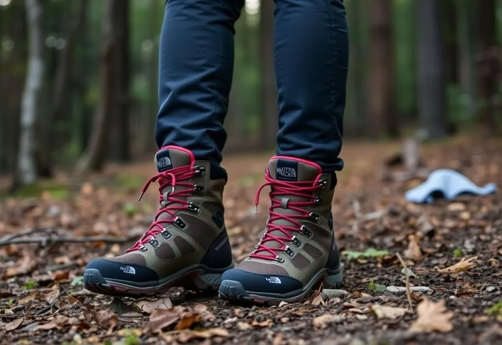 A person wearing The North Face Hedgehog Fastpack GTX boots in the woods