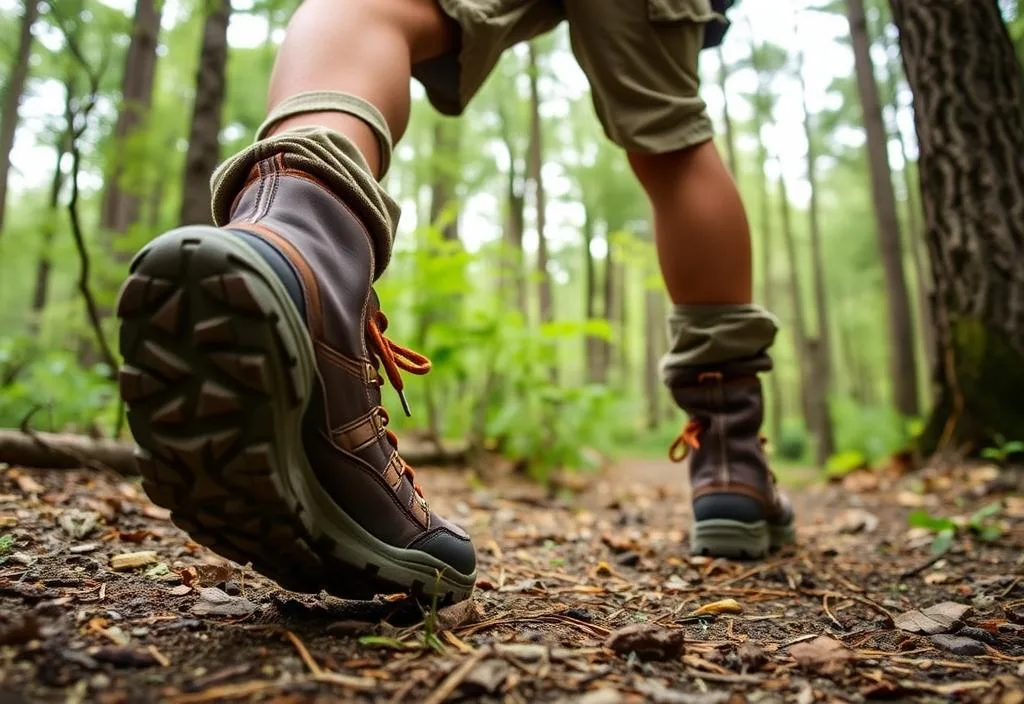 A person hiking in the woods with Danner Trail 2650 boots