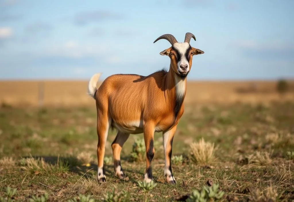 A photo of a Tennessee Meat Goat standing in a field