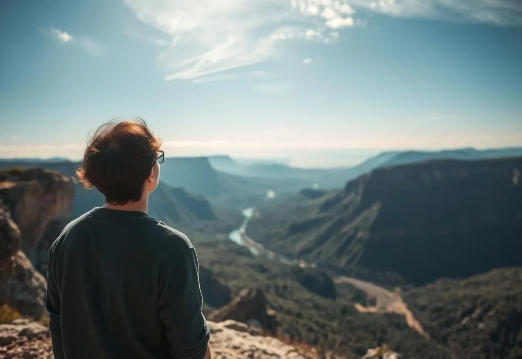 A person looking out at a breathtaking view with a sense of wonder