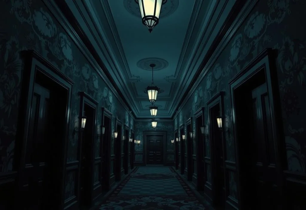 A shot of the Overlook Hotel's eerie corridors