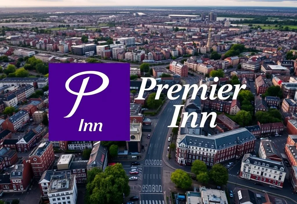 Aerial view of the Southwark area with the Premier Inn logo