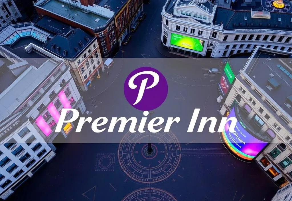 Aerial view of Leicester Square with the Premier Inn logo